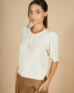 Cardigan 100% Cachemire Claire manches ballon écru