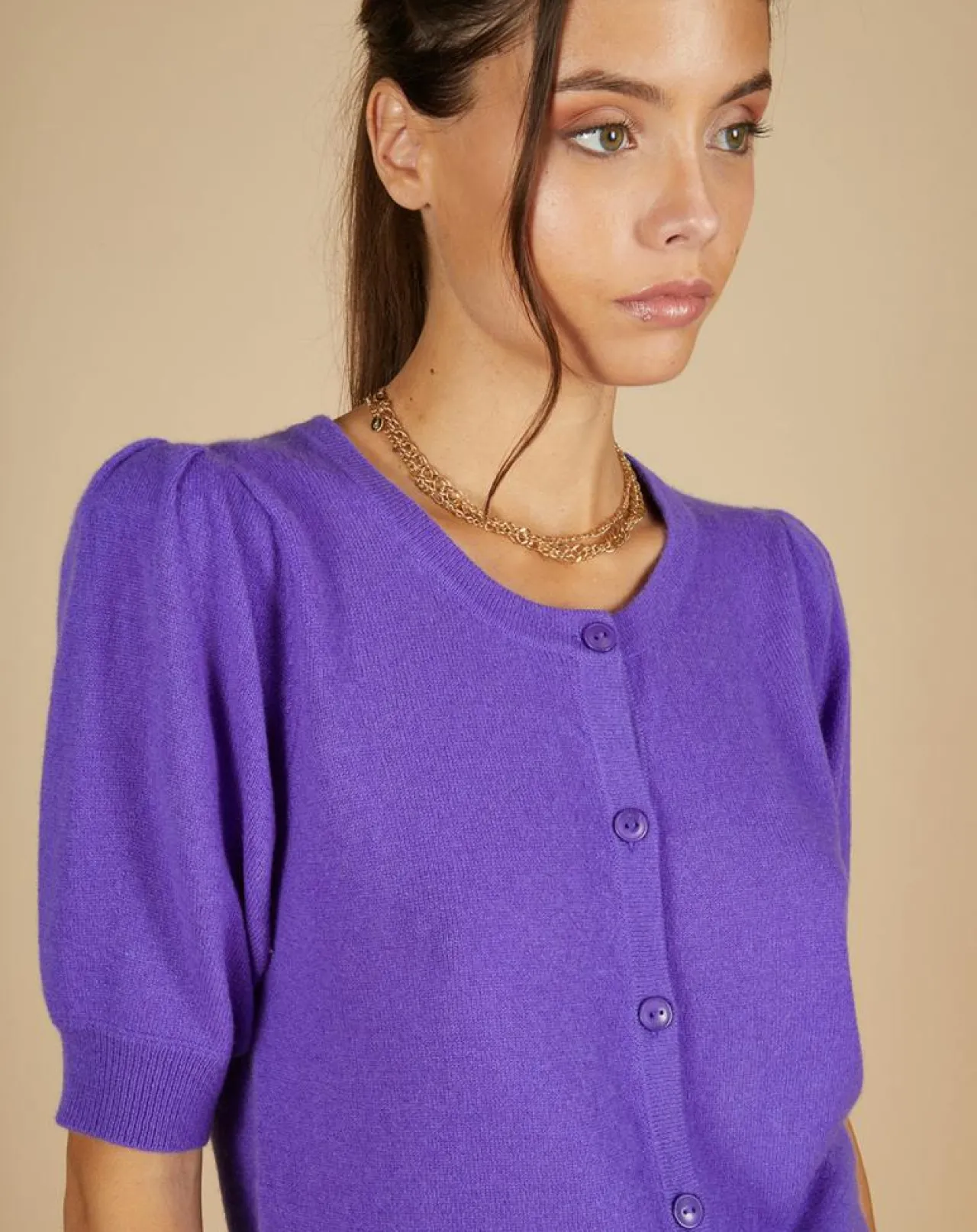 Cardigan 100% Cachemire Claire manches ballon violet