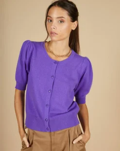 Cardigan 100% Cachemire Claire manches ballon violet