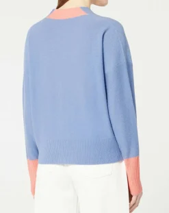 Cardigan 100% Cachemire Fabiola col V bicolore bleu/rose