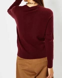 Cardigan 100% Cachemire Yacao col rond rouge foncé