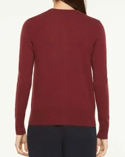 Cardigan 100% Cachemire Yacao col rond rouge foncé