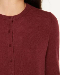 Cardigan 100% Cachemire Yacao col rond rouge foncé