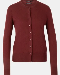 Cardigan 100% Cachemire Yacao col rond rouge foncé