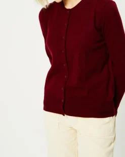 Cardigan 100% Cachemire Zacao col rond rouge foncé
