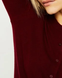 Cardigan 100% Cachemire Zacao col rond rouge foncé