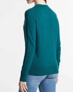 Cardigan 100% Cachemire Zacao col rond bleu/vert