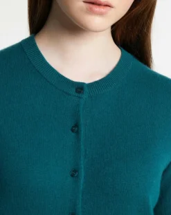 Cardigan 100% Cachemire Zacao col rond bleu/vert