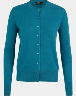 Cardigan 100% Cachemire Zacao col rond bleu/vert