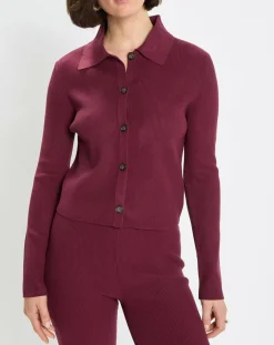 Cardigan col polo rouge foncé