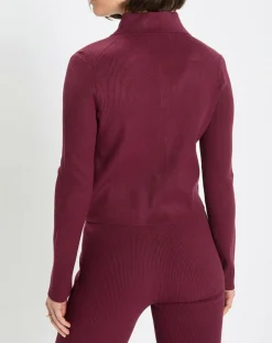 Cardigan col polo rouge foncé