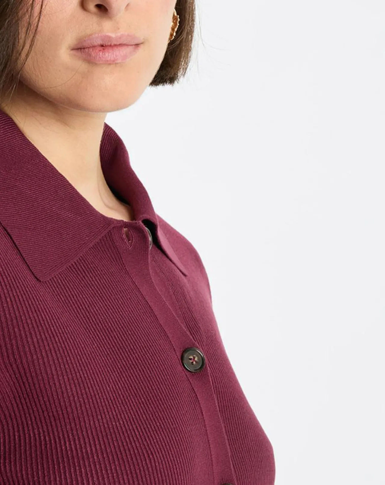 Cardigan col polo rouge foncé