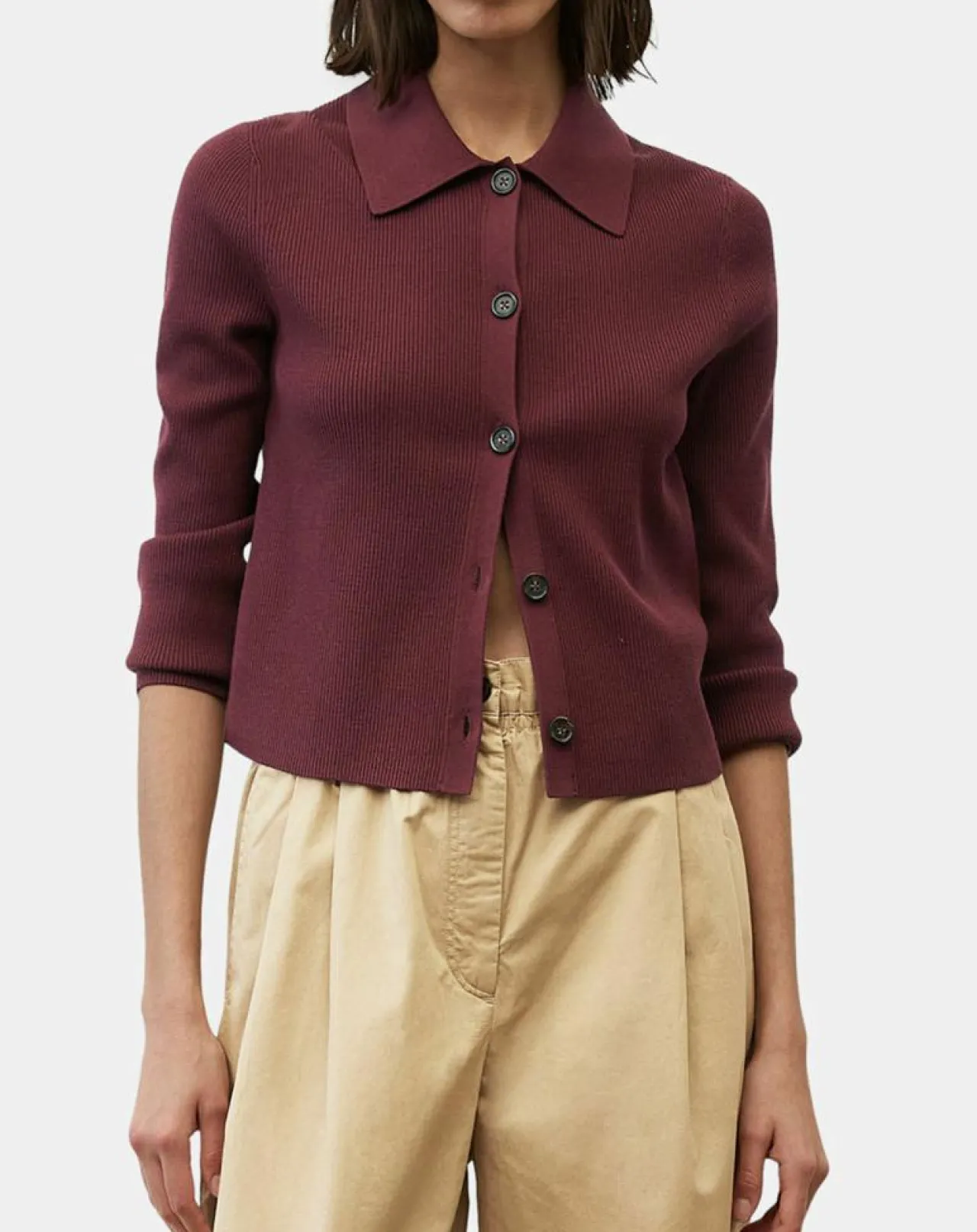 Cardigan col polo rouge foncé