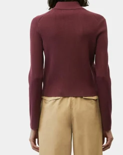 Cardigan col polo rouge foncé