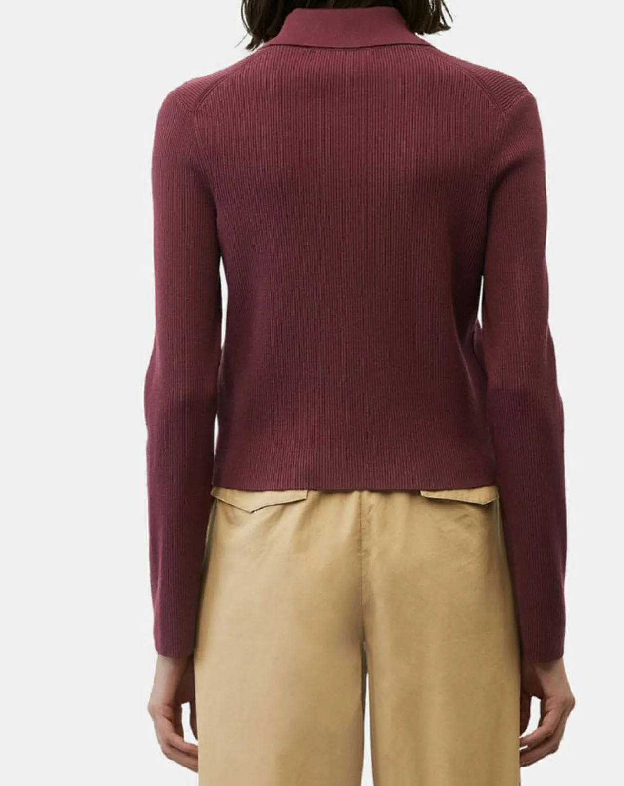 Cardigan col polo rouge foncé