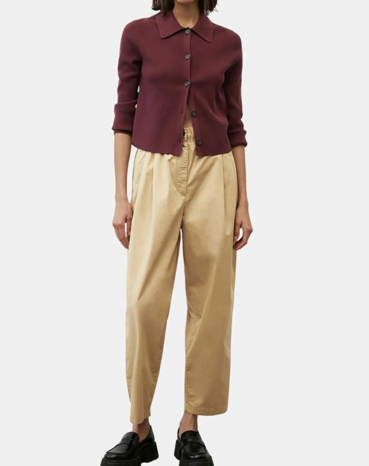 Cardigan col polo rouge foncé