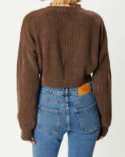 Cardigan cropped Washed Rib marron