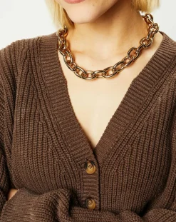 Cardigan cropped Washed Rib marron