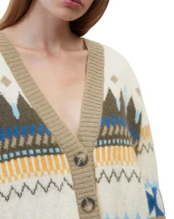 Cardigan en Alpaga, Laine & Cachemire mélangés jacquard graphique multicolore