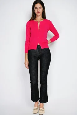 Cardigan en Cachemire mélangé ras de cou fushia