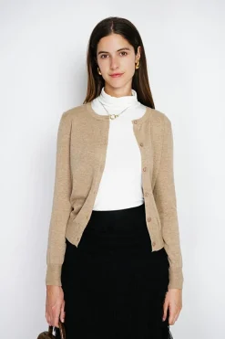 Cardigan en Cachemire mélangé ras de cou camel