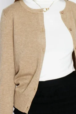 Cardigan en Cachemire mélangé ras de cou camel