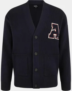 Cardigan en Coton & Laine Fardi varsity bleu marine