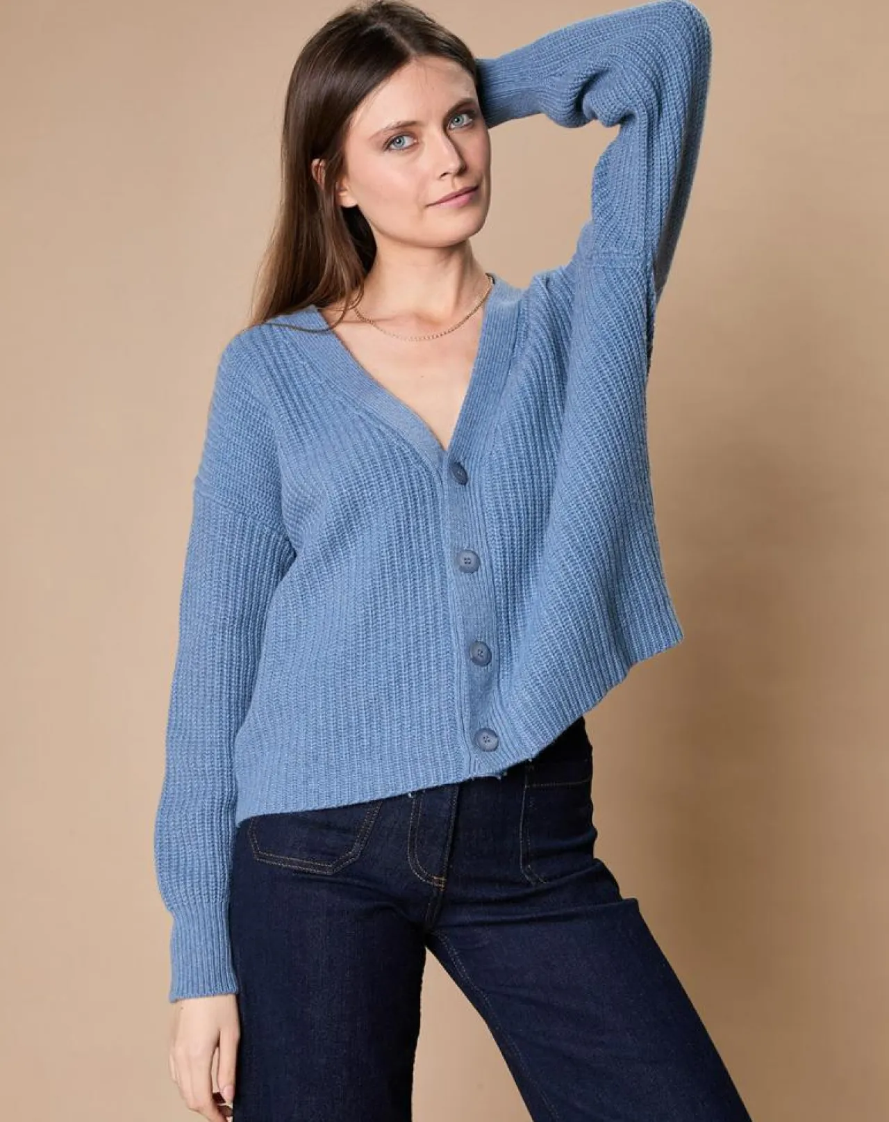 Cardigan en Laine & Cachemire mélangés Noémie bleu denim