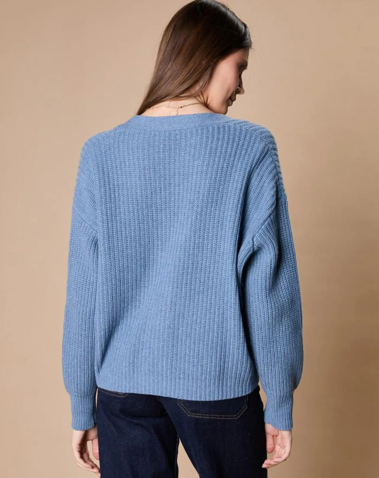 Cardigan en Laine & Cachemire mélangés Noémie bleu denim