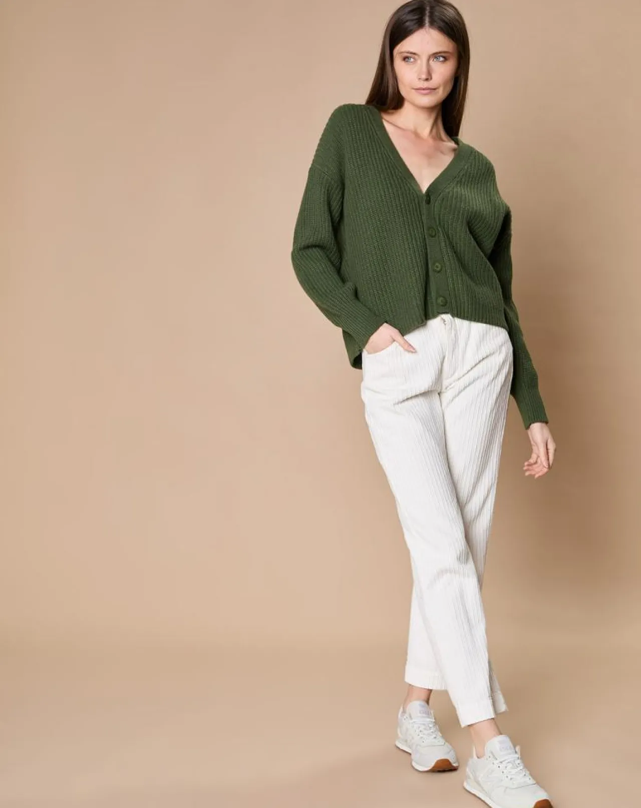 Cardigan en Laine & Cachemire mélangés Noémie kaki