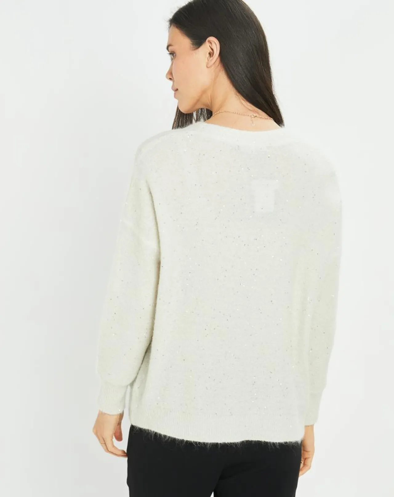 Cardigan en Laine & Mohair mélangés Basal à sequins blanc perle
