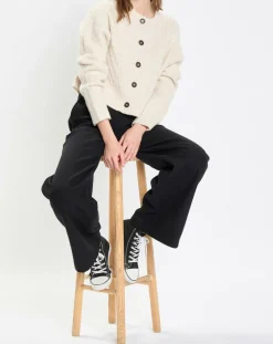 Cardigan en Laine mélangée à torsades écru