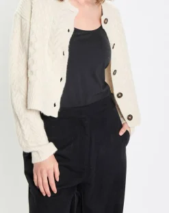 Cardigan en Laine mélangée à torsades écru