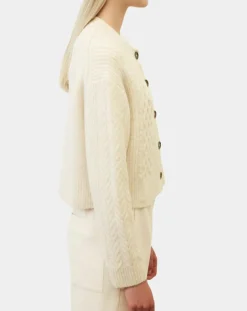 Cardigan en Laine mélangée à torsades écru