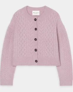Cardigan en Laine mélangée à torsades rose