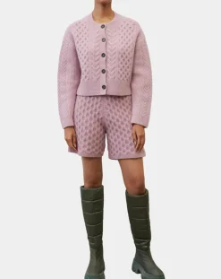 Cardigan en Laine mélangée à torsades rose