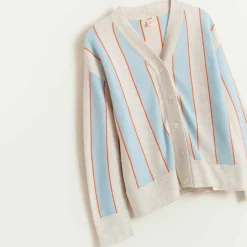Cardigan en Maille de Coton Gemyr rayé gris/bleu