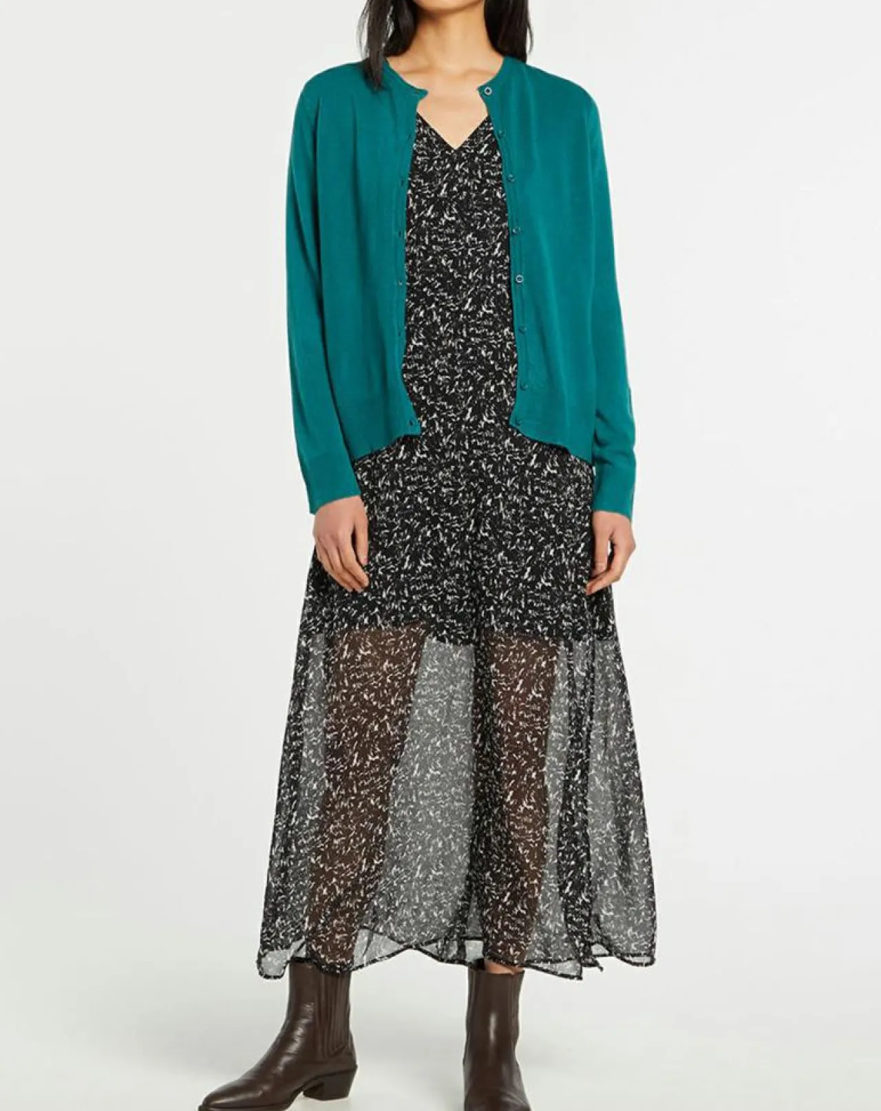 Cardigan en Maille fine Fanny vert foncé