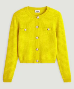 Cardigan Raven 100% Cachemire boutons et poches jaune