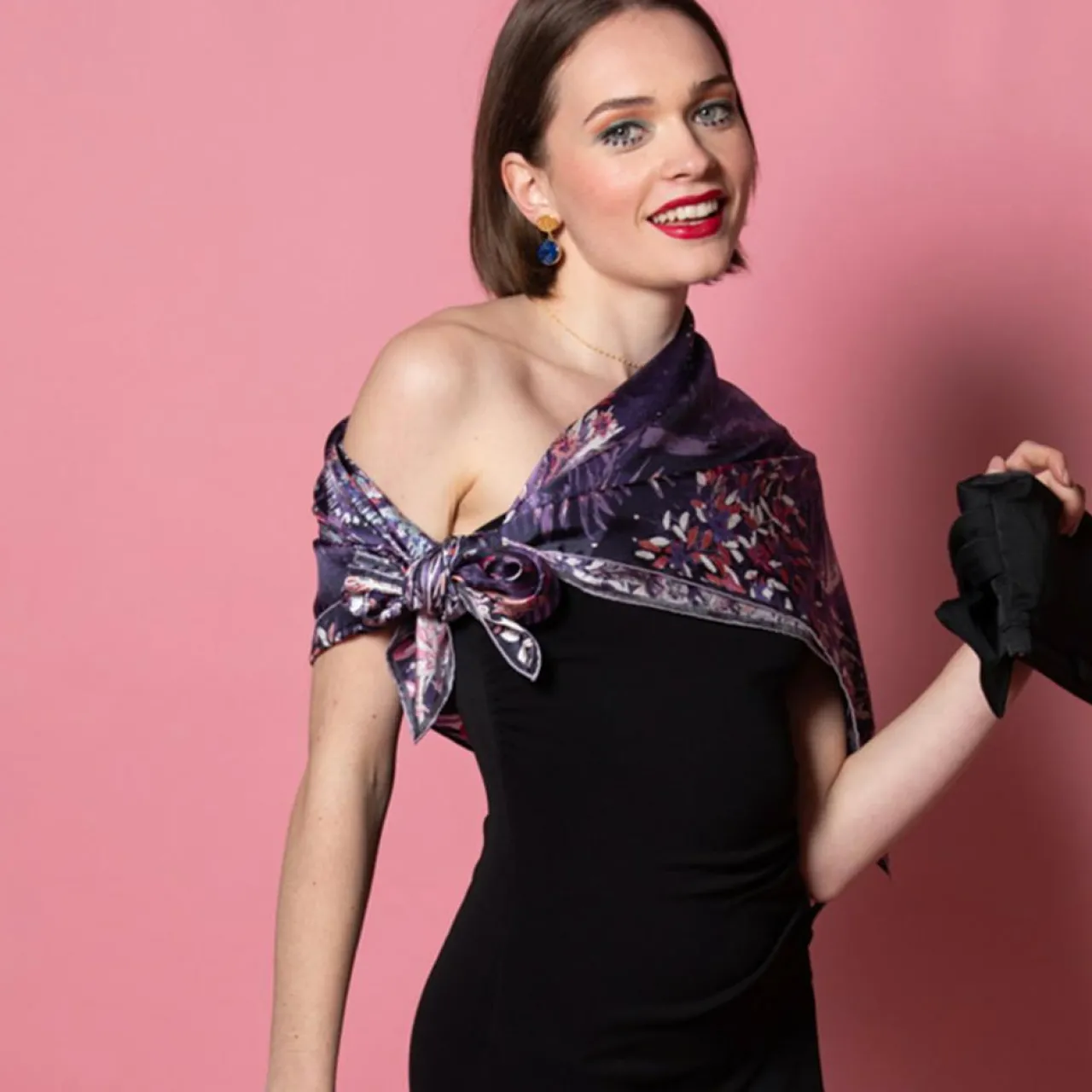 Carré 100% Soie Idylle lilas - 105x105 cm