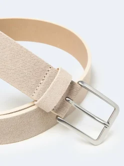 Ceinture en cuir embossé beige