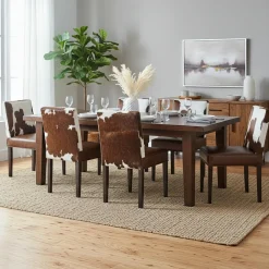 Chaise à haut dossier en peau de vache Acacia Savage Naturel - 46x50x109 cm