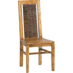 Chaise bois sculpté bicolore acacia maya brun/miel - 45x43x103 cm