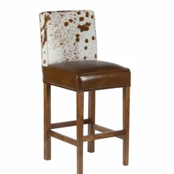 Chaise de bar en acacia et peau de vache Acacia Savage Marron - 46x50x114 cm