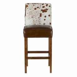 Chaise de bar en acacia et peau de vache Acacia Savage Marron - 46x50x114 cm