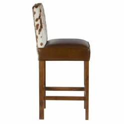 Chaise de bar en acacia et peau de vache Acacia Savage Marron - 46x50x114 cm