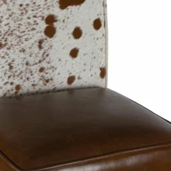 Chaise de bar en acacia et peau de vache Acacia Savage Marron - 46x50x114 cm