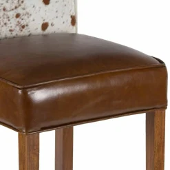Chaise de bar en acacia et peau de vache Acacia Savage Marron - 46x50x114 cm