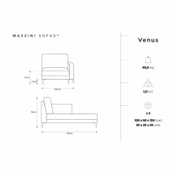 Chaise Longue Droite Venus gris foncé - 160x104x90 cm