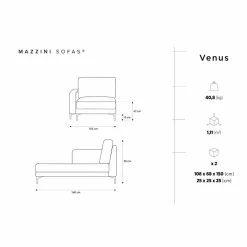 Chaise Longue Gauche Venus gris foncé - 160x104x90 cm